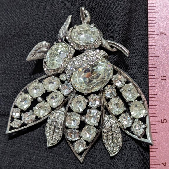 *ULTRA RARE* 1930s Large EISENBERG Vtg BEE Art Deco Double Pin Rhinestone Brooch - Picture 4 of 13